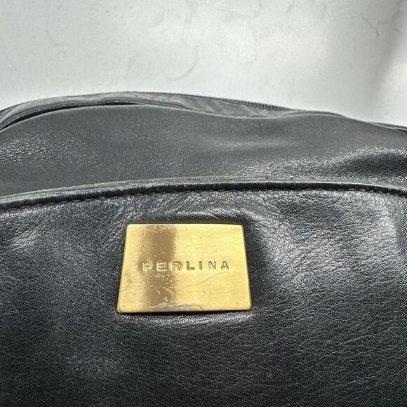 Women's PERLINA New York Black Leather Handbag Purse - Picture 3 of 16